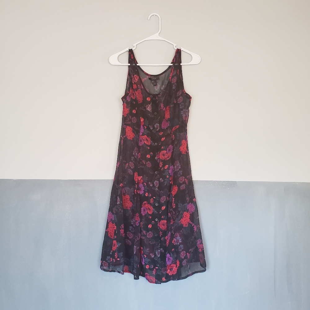 Sheer Black Floral Flowy Button Dress. Forever21